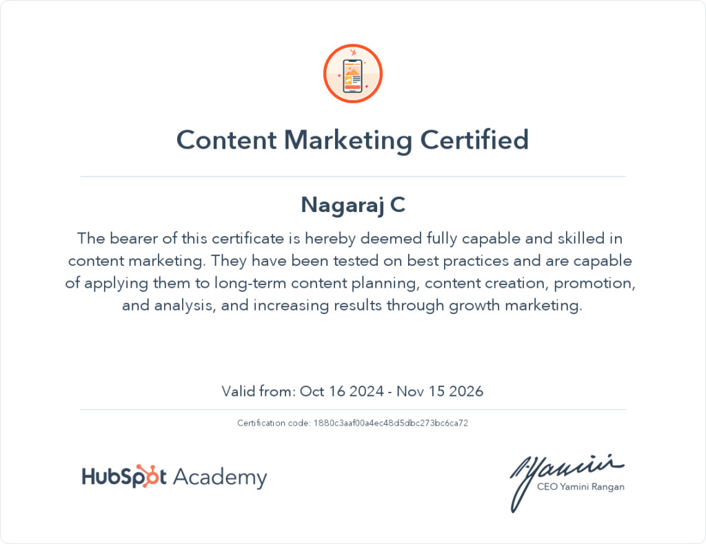 Hubspot Content Marketing - Certificate