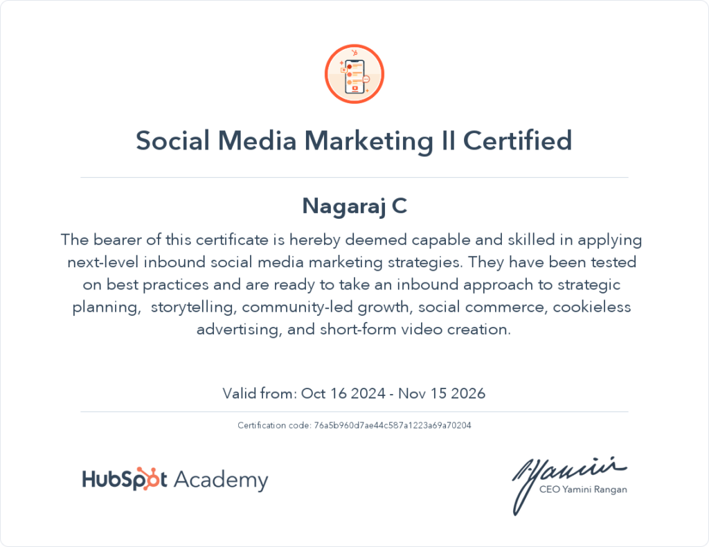 Hubspot Social Media Marketing II - Certificate